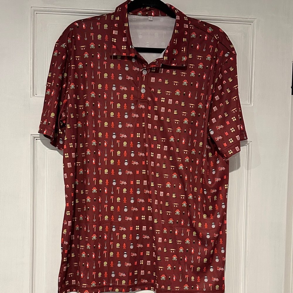 Amazon Men's Burgundy Firefighter  Graphic Polo Shirt